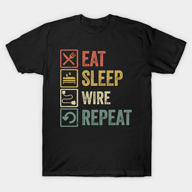 Funny eat sleep wire repeat retro vintage gift T-Shirt by Lyume